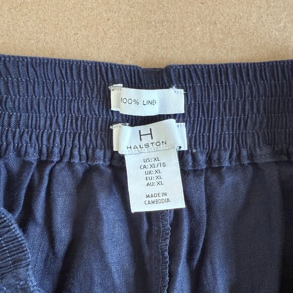 H by Halston Women XL Pants Navy Blue Linen Wide Leg Crop High Rise Belt - Picture 5 of 5